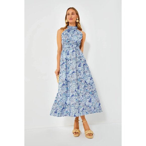 Hyacinth House Dresses & Skirts - NWT Tuckernuck Hyacinth House Heidi Midi in Blue Floral Cotton High Neck Dress M